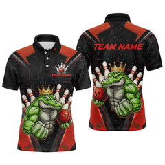 Maxcorners Custom Funny Red Crocodile Bowling Shirt Alligator Bowling Jersey for Men Polo & 1/4 Zip TU2312