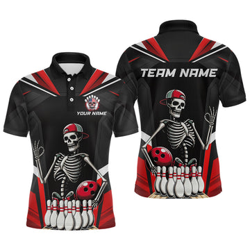 Maxcorners Red Funny Skeleton Bowling Shirt Personalized Bowing Jersey for Men Bowling Team