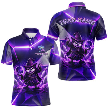 Maxcorners Custom Neon Purple Owl Bowling Shirt for Men Bowling Jersey League Polo & Quarter-Zip LM0409