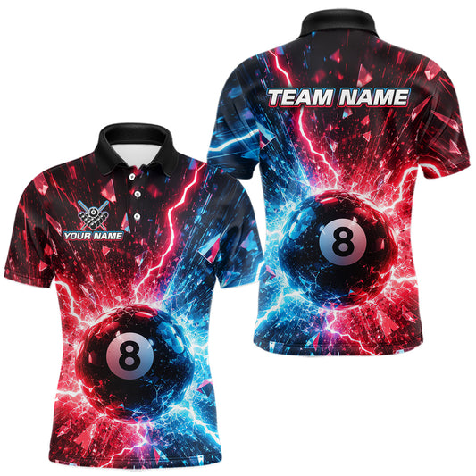 Maxcorners Red and Blue 8 Ball Billiards Shirt for Men Custom Pool Team Jersey Billiard Player Gift LM2306