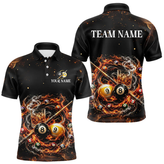 Maxcorners Custom Flame Whiskey Billiard Shirt for Men 8 Ball & 9 Ball Pool Jersey League Cue Billiard LM2306