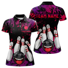 Maxcorners Red Purple Funny Bowling Team Shirt for Men Custom Bowling League Jersey Polo & 1/4 Zip Bowler Outfit LM2509