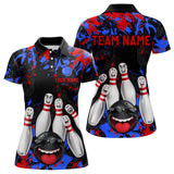 Maxcorners Red Blue Funny Bowling Team Shirt for Men Custom Bowling League Jersey Polo & 1/4 Zip Bowler Outfit LM2509
