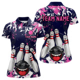 Maxcorners Navy Pink Funny Bowling Team Shirt for Men Bowling League Jersey Polo & 1/4 Zip Bowler Outfit LM2509