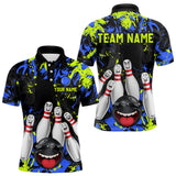 Maxcorners Green Blue Funny Bowling Team Shirt for Men Bowling League Jersey Polo & 1/4 Zip Bowler Outfit LM2509