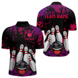 Maxcorners Red Purple Funny Bowling Team Shirt for Men Custom Bowling League Jersey Polo & 1/4 Zip Bowler Outfit LM2509