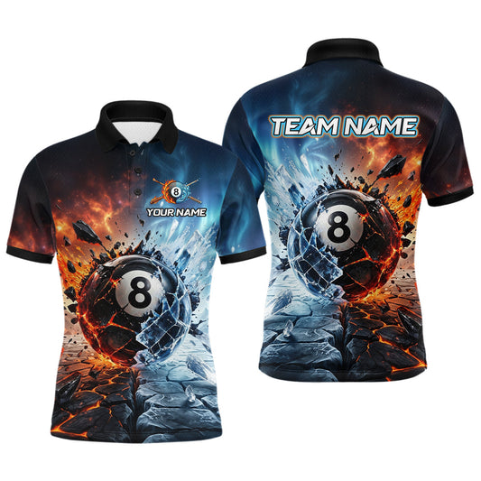 Maxcorners Custom Fire & Ice Billiard Shirt 8 Ball Billiard Jersey for Men Pool Shirt Billiard Outfit