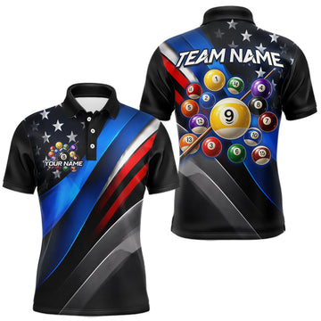 Maxcorners Custom American Flag Billiard Team Shirt for Men, 8-Ball and 9-Ball Billiard League Jersey