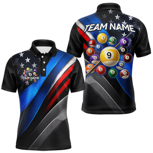 Maxcorners Custom American Flag Billiard Team Shirt for Men, 8-Ball and 9-Ball Billiard League Jersey