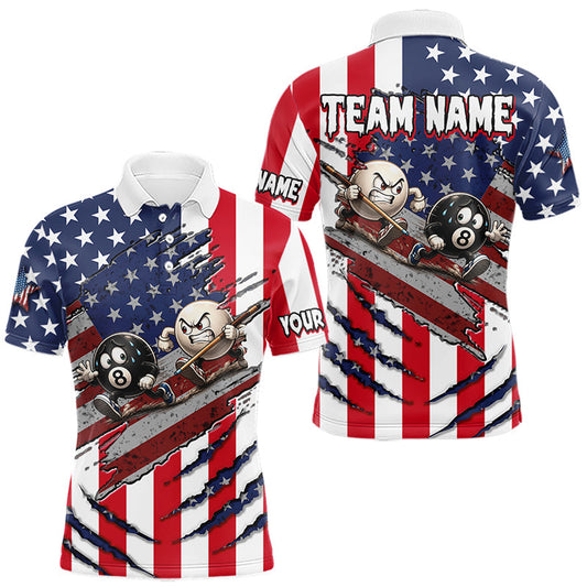 Maxcorners Custom American Flag Funny 8-Ball Billiard Shirt for Men, Billiard Team Jersey and Billiard Gift