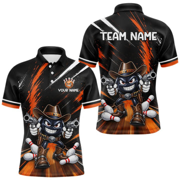 Maxcorners Custom Orange Funny Cowboy Gun Bowling Shirt for Men Bowling Jersey LM0410