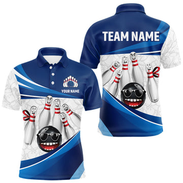 Maxcorners Blue Funny Bowling Shirt Custom Pattern Bowling Team Jersey Polo & 1/4-Zip Bowling Gift for Men LM2603