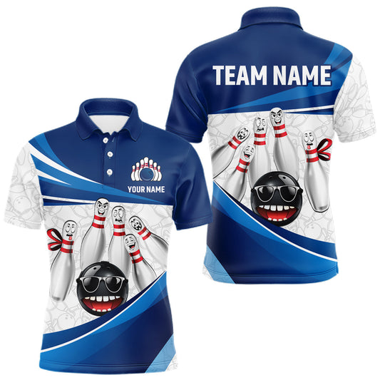 Maxcorners Blue Funny Bowling Shirt Custom Pattern Bowling Team Jersey Polo & 1/4-Zip Bowling Gift for Men