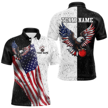 Maxcorners Black & White Bowling Shirt for Men Custom American Flag Eagle Bowling Team Jersey LM0409