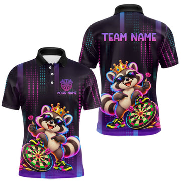 Maxcorners Custom Funny Raccoon Darts Shirt for Men Neon Crown Dart League Jersey Polo & Quarter-Zip LM0510