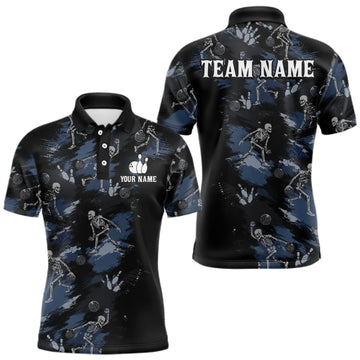Maxcorners Custom Funny Skeleton Bowling Shirt for Men Bowling Jersey Polo & Quarter-Zip LM0409