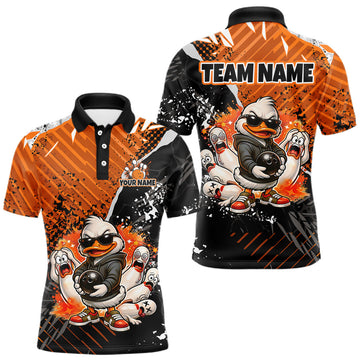 Maxcorners Custom Orange Funny Duck Bowling Team Shirt for Men Bowling League Jersey Polo & Quarter-Zip