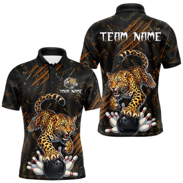 Maxcorners Custom Leopard Bowling Shirt for Men Bowling Team Jersey Polo & Quarter-Zip Bowling Performance LM1104
