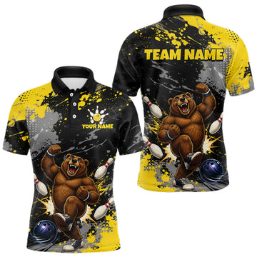 Maxcorners Custom Funny Bear Bowling Shirt for Men Bowling League Jersey Bowling Outfit
