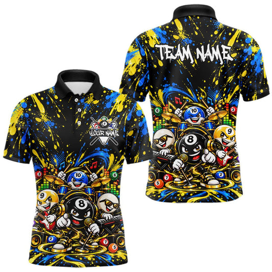 Maxcorners Custom Colorful Funny Music Billiard Shirt for Men 10 Ball Billiard Jersey Polo & Quarter-Zip LM0510