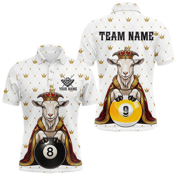 Maxcorners Funny Goat King Billiard Shirt, Custom Crown 8 Ball & 9 Ball Pool Team Jersey for Men, Polo & 1/4 Zip