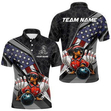 Maxcorners Custom American Flag Dachshund Bowling Shirts for Men Bowling Jersey LM0410