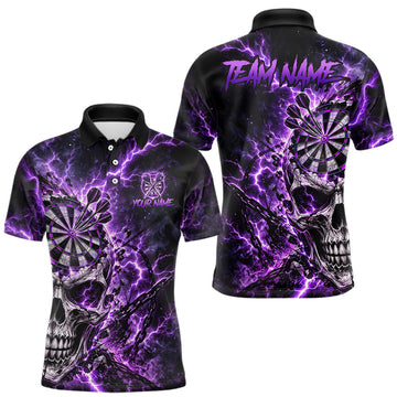 Maxcorners Custom Skull Darts Shirt for Men Thunder Lightning Dart Team Jersey Dartboard Shirt