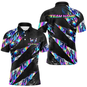 Maxcorners Custom Neon Flames Bowling Shirt for Men Bowling League Jersey LM0410