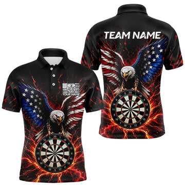 Maxcorners Custom American Flag Eagle Dart Shirt for Men Dart League Jersey Dartboard Outfit LM0208
