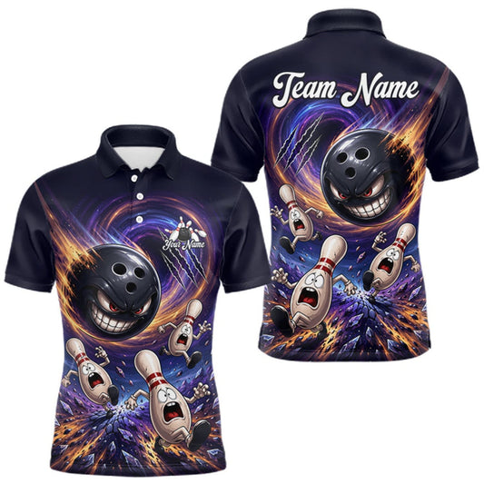 Maxcorners Custom Evil Bowling Ball & Funny Bowling Pins Bowling Shirt for Men Bowling Team Jersey Polo & 1/4 Zip LM1508