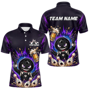 Maxcorners Custom Beer Bowling Shirt for Men Funny Bowling Team Jersey Polo & Quarter-Zip | Purple LM1508
