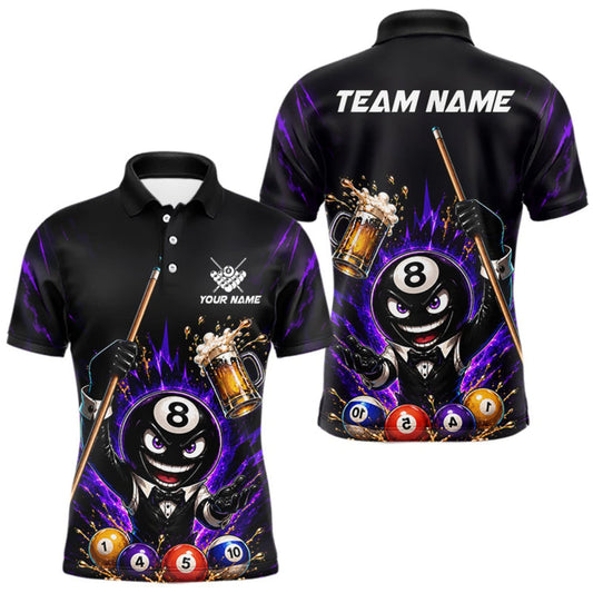 Maxcorners Custom 8 Ball Pool Shirt with Beer and Cue Billiard Team Jersey for Men Billiard Shirt LM1508