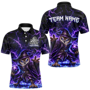 Maxcorners Custom Bowling Wizard Owl Bowling Shirt for Men Lightning Thunder Bowling Jersey LM2709