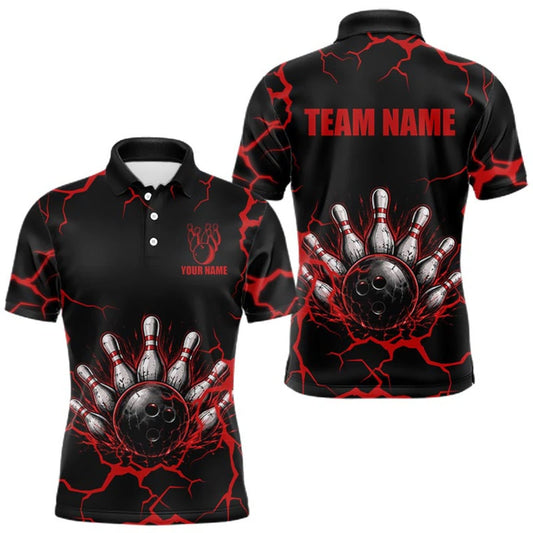 Maxcorners Custom Black & Red Thunder Bowling Shirt for Men Bowling Team Jersey Polo & Quarter-Zip LM1508