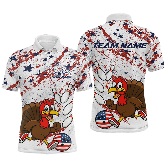 Maxcorners American Funny Turkey Bowling Team Shirt for Men Custom Bowling Jersey Polo Thanksgiving Bowling Outfit LM1903