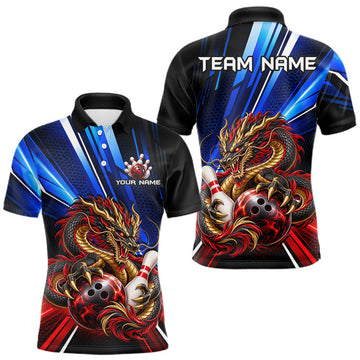 Maxcorners Custom Dragon Bowling Shirt for Men Bowling Team Jersey Polo & 1/4-Zip