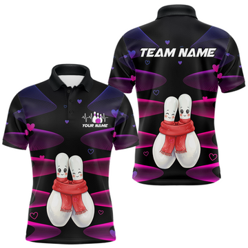 Maxcorners Personalized Valentine Bowling Shirt for Couples Bowling Jersey Pink Bowling Gift Polo & 1/4-Zip LM1501