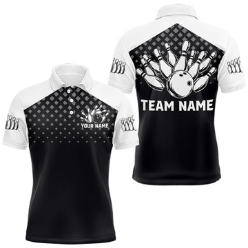 Maxcorners Custom Black and White Bowling Team Shirt for Men Bowling League Jersey Polo & 1/4 Zip