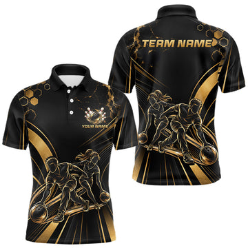 Maxcorners Custom Black Gold Bowling Team Shirt for Men Bowling League Jersey Polo & 1/4 Zip