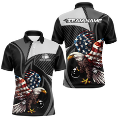 Maxcorners Custom American Flag Eagle Bowling Polo Shirt Quarter-Zip Bowling Jersey for Men LM1812