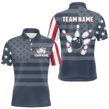 Maxcorners Custom American Flag Bowling Shirt for Men Patriotic Bowling Jersey Polo & 1/4-Zip LM2709