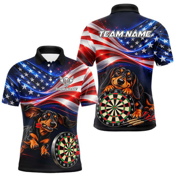 Maxcorners Custom American Flag Funny Dachshund Darts Shirt for Men Dart Team Jersey Polo & Quarter-Zip