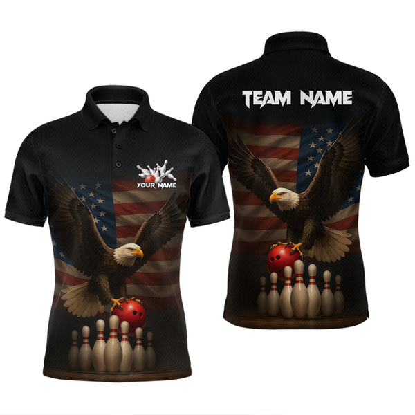 Maxcorners Custom Custom American Eagle Bowling Shirt for Men Polo & Quarter-Zip Bowling Jersey Bowling Outfit LM2110