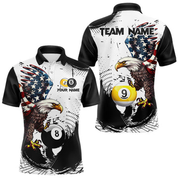 Maxcorners Custom Black & White Billiard Shirt for Men American Flag Eagle Pool Jersey LM2709