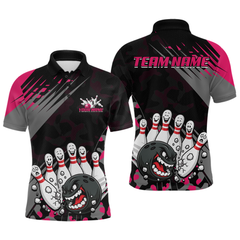 Maxcorners Custom Pink Funny Bowling Shirt Crazy Bowling Jersey Men Polo & 1/4 Zip Bowling Outfit TU1410