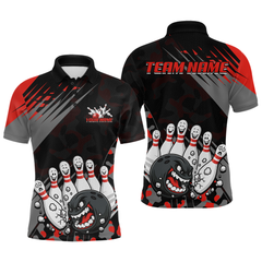 Maxcorners Custom Red Funny Bowling Shirt Crazy Bowling Jersey Men Polo & 1/4 Zip Bowling Outfit TU1410