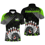 Maxcorners Custom Green Funny Bowling Shirt Crazy Bowling Jersey Men Polo & 1/4 Zip Bowling Outfit TU1410