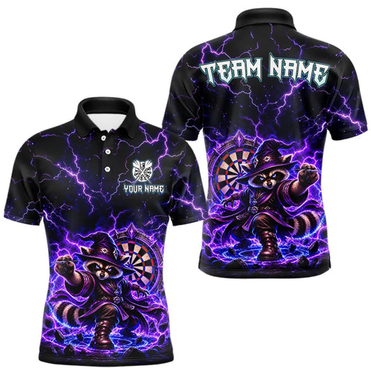 Maxcorners Custom Wizard Raccoon Darts Shirt for Men Lightning Thunder Dart Team Jersey Polo & Quarter-Zip LM0510