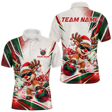 Maxcorners Custom Funny Reindeer Bowling Shirt Christmas for Men Team Bowling Jersey LM0410