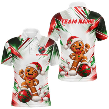 Maxcorners Custom Christmas Gingerbread Bowling Shirt for Men Funny Bowling Team Jersey LM0410
